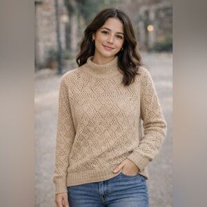 Ralph Lauren Cream Open Knit Mock Neck Sweater | Lightweight Spring Layer